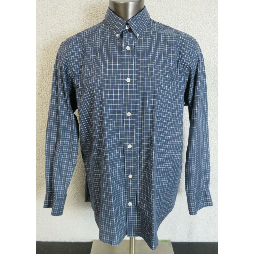 Mens Duluth Trading Long Sleeve Button Front Shirt Plaid Blue White Cotton L